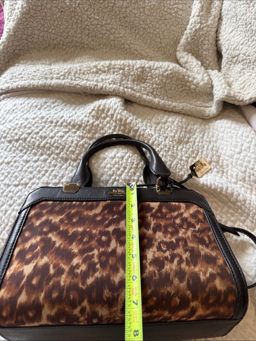 Coach Leopard-Print Satchel in Brown and Black with Gold Hardware OG dust bag - Picture 7 of 11
